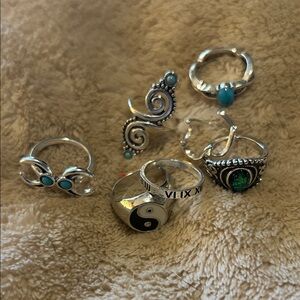 Bundle of 7 Silver and Turquoise Rings
